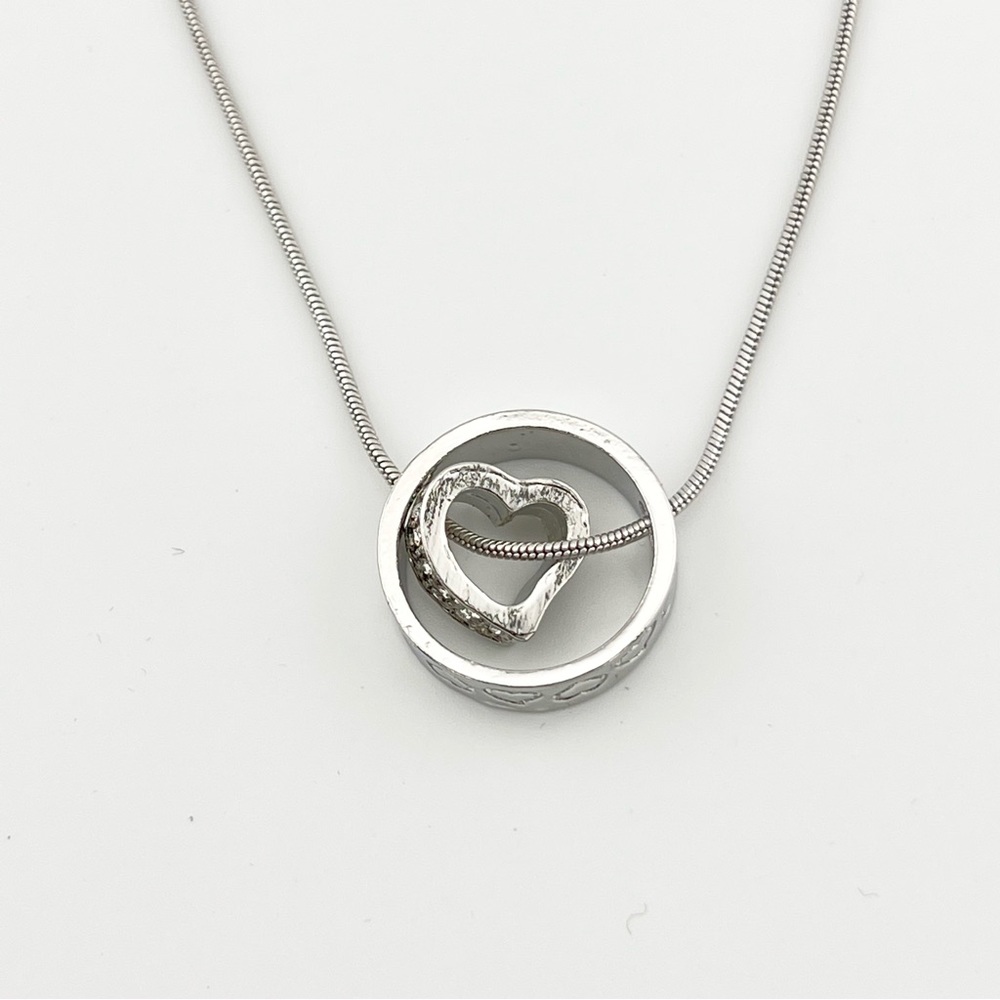 Swarovski Crystal Heart in Circle Silver Necklace - Picture 7 of 12